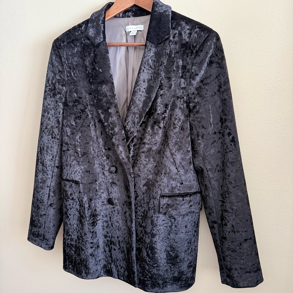 Topshop Black Crushed Velvet Blazer US 10 Double Breasted - Picture 7 of 13